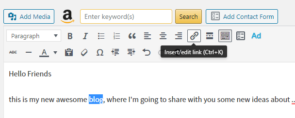 Add a link inside WordPress editor