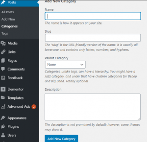 adding a new categories inside WordPress blog