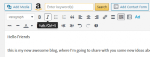 WordPress editor italic function