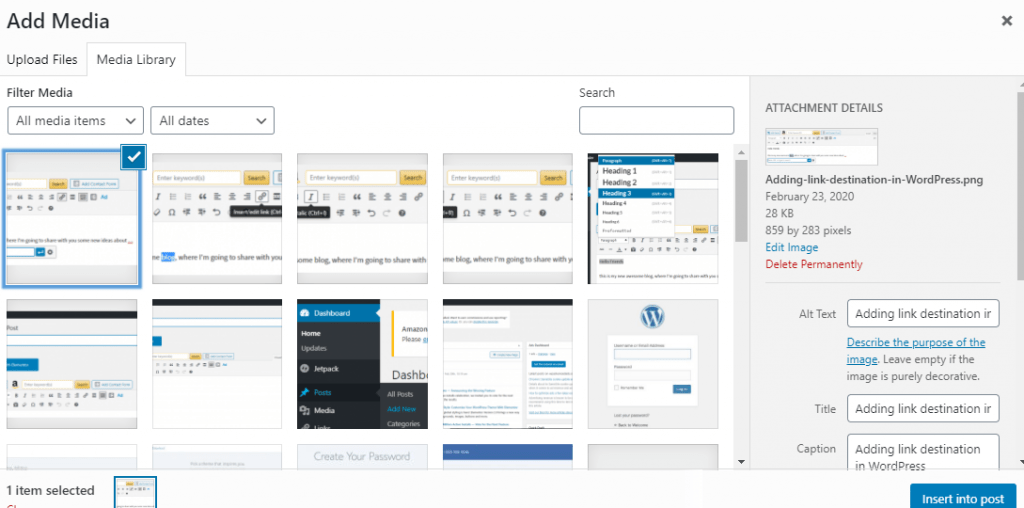 add media inside WordPress control panel