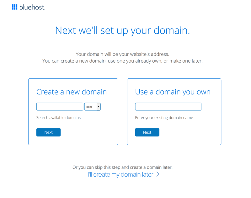 choose your free domain name with Bluehost hosting plans